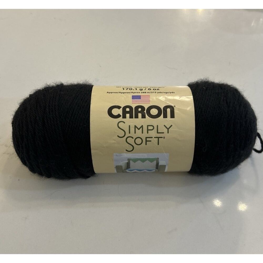 Vtg Caron Simply Skein #9727 BLACK Acrylic Yarn 6oz 315 yds‎ USA